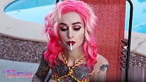 Tattoed Teens Play Pussys and Suck Dildo near the Pool in the Resort - Flame Jade